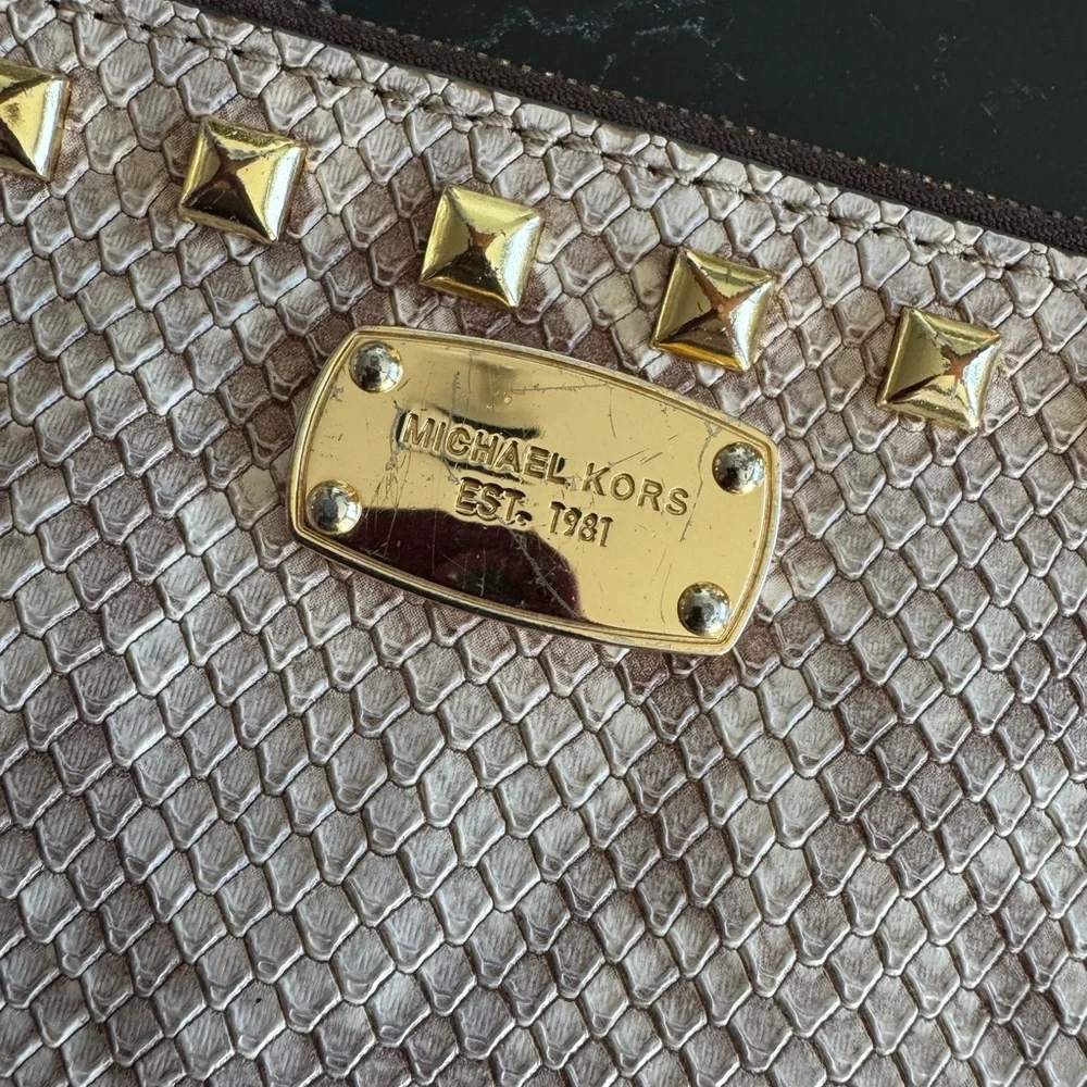 Michael‎ Kors Gold Studded Textured Clutch